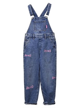 ABLE，JEANS背带阔腿印花牛仔裤