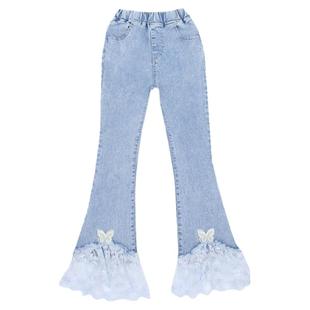 女童牛仔裤软洋气女孩春夏长裤宝宝裤子弹力微喇叭裤高腰45百搭薄