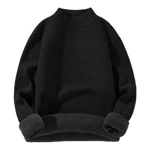 班尼路S&K系列男士黑色毛衣男秋冬季新款半高领加绒保暖毛线衣LF