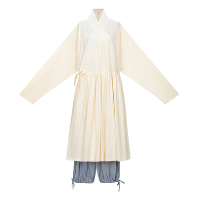 明双色贴里提花棉连衣裙通勤汉服