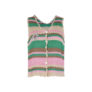 CLOUDSEASON榛果花彩色条纹开衫女薄款针织开衫马甲女夏薄款背心