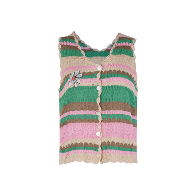 CLOUDSEASON榛果花彩色条纹开衫女薄款针织开衫马甲女夏薄款背心