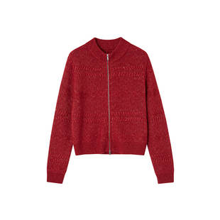 【新年红】indicia标记2025冬季复古枫叶红显瘦绞花开衫L2D5KS280