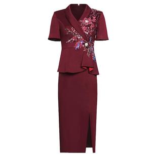 创意狐主持人礼服裙女晚宴会气质红色小礼裙日常可穿演出服连衣裙