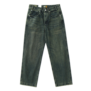 vintage砂洗直筒牛仔裤男款美式复古水洗做旧丹宁阔腿休闲长裤男