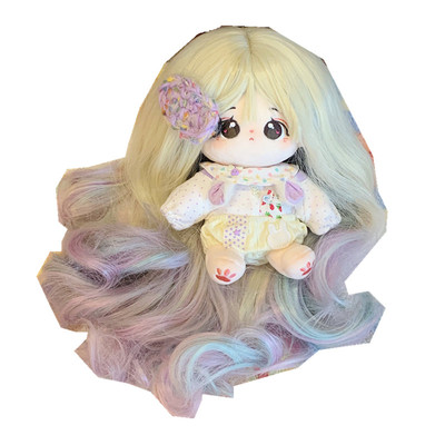 原创20CM棉花娃娃假发柔软丝长发头套公仔DIY换装 高温丝假毛头套