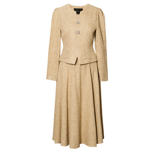 罗衣小香风黄色收腰套装春季千金风短外套半身裙两件套套裙11293