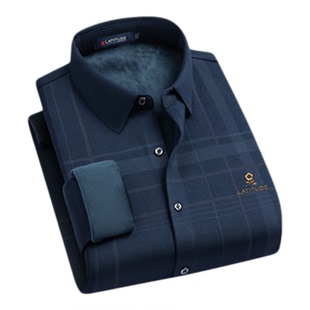 加绒内里-梦特娇25秋冬季男士格纹长袖衬衫保暖内搭蚕丝羊毛衬衣Z