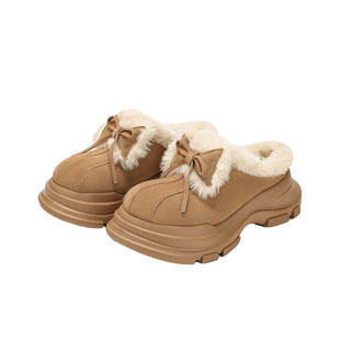 周雨彤同款厚底勃肯雪地靴女款冬季加绒保暖毛毛拖鞋防滑包头棉鞋