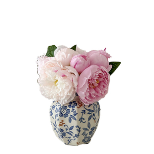新中式青花瓷陶瓷花瓶摆件客厅插花装饰品摆件芍药艺术花器干花