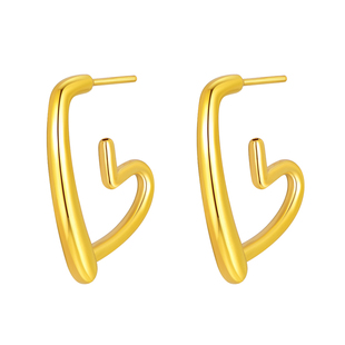 百泰首饰爱心黄金耳饰足金耳钉女金耳坠心形桃心光面耳环生日礼物