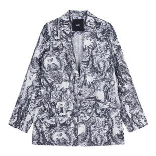 【ESG环保】JNBY/江南布衣春季女装西服外套宽松通勤印花亚麻西装