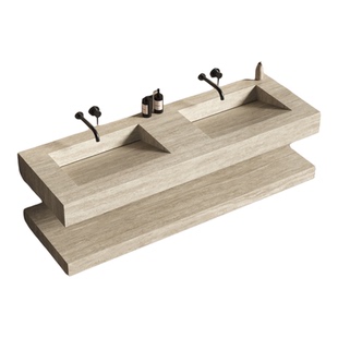 定制岩板一体无缝盆浴室柜组合洞石洗脸盆洗漱台池酒店双盆洗手盆