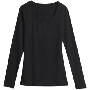 春秋款长袖修身打底衫女圆领纯色短款棉t恤韩版气质简约百搭上衣