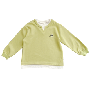 拼接假两件~男童洋气亮色卫衣2025春季儿童韩版宽松休闲长袖上衣