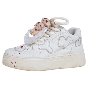 2025新款厚鞋舌面包鞋女恐怖系血腥小熊低帮百搭休闲板鞋滑板鞋