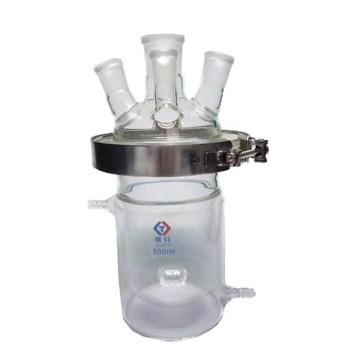 玻璃反应釜三四口烧瓶开口夹套反应器双层250ml500ml1L实验冷却釜