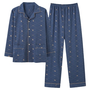 浪莎睡衣男春秋季2025年新款纯棉长袖秋冬大码休闲家居服宽松套装