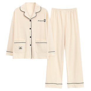 浪莎2025新款睡衣女士春秋季纯棉长袖开衫家居服秋冬款高级感套装