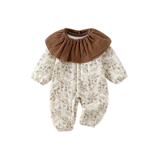 婴儿夹棉连体衣40克棉衣新生儿纯棉纱布A类无骨男女宝宝甜美棉衣