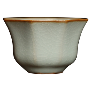 九寸土汝窑八方杯四方杯陶瓷开片牡丹杯汝瓷杯子梅花茶杯晓芳同款