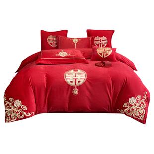 牛奶绒婚庆四件套大红喜被冬季保暖结婚床单笠珊瑚绒新婚房嫁床品