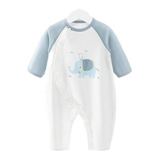 汤尼倍儿婴儿夏季连体衣小象宝宝空调服薄新生儿纯棉长袖大象哈衣