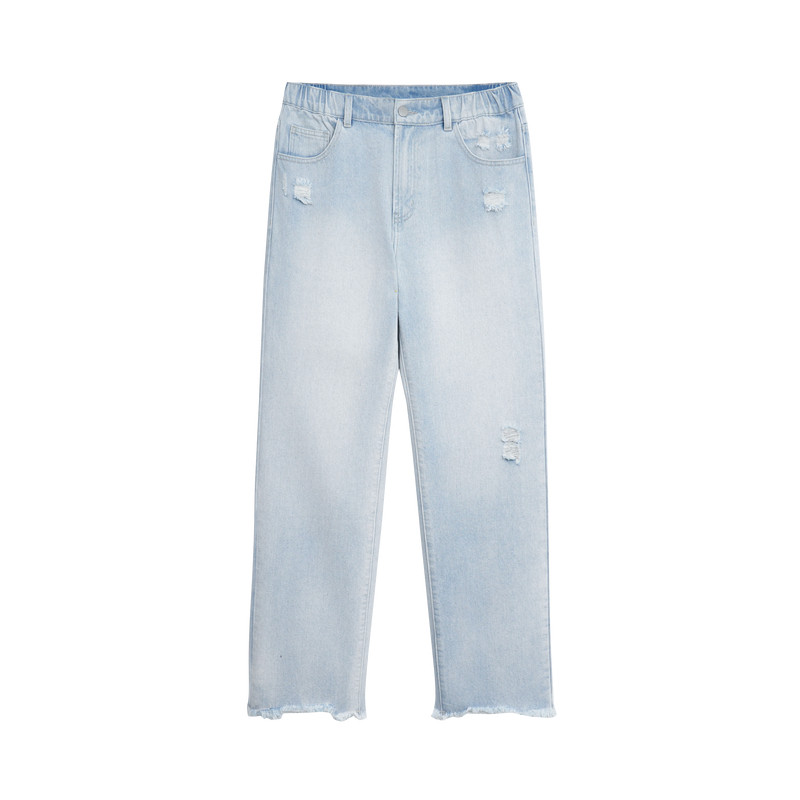 BODYDREAM重工vintage水洗破坏蓝色牛仔裤男denim直筒裤/脚口毛边