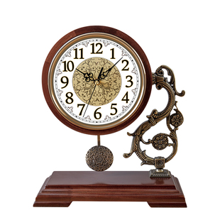 汉时客厅台钟创意家用装饰摆件欧式复古实木音乐报时座钟表HD289