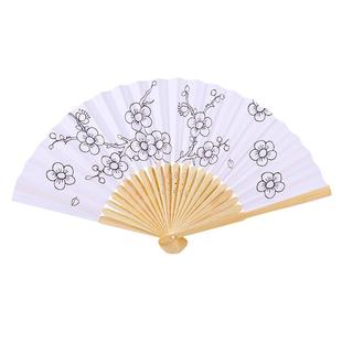 儿童折扇空白画画材料卡通竹扇纸幼儿园手工填色绘画折叠diy扇子