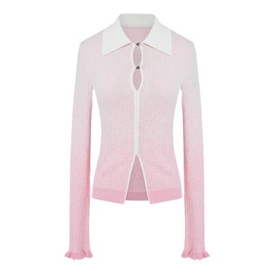 tanni翻领荷叶边渐变针织打底衫