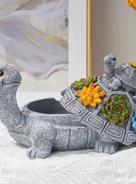 跨境新款逗人喜爱的母子乌龟烟灰缸树脂办公室庭院家庭装饰