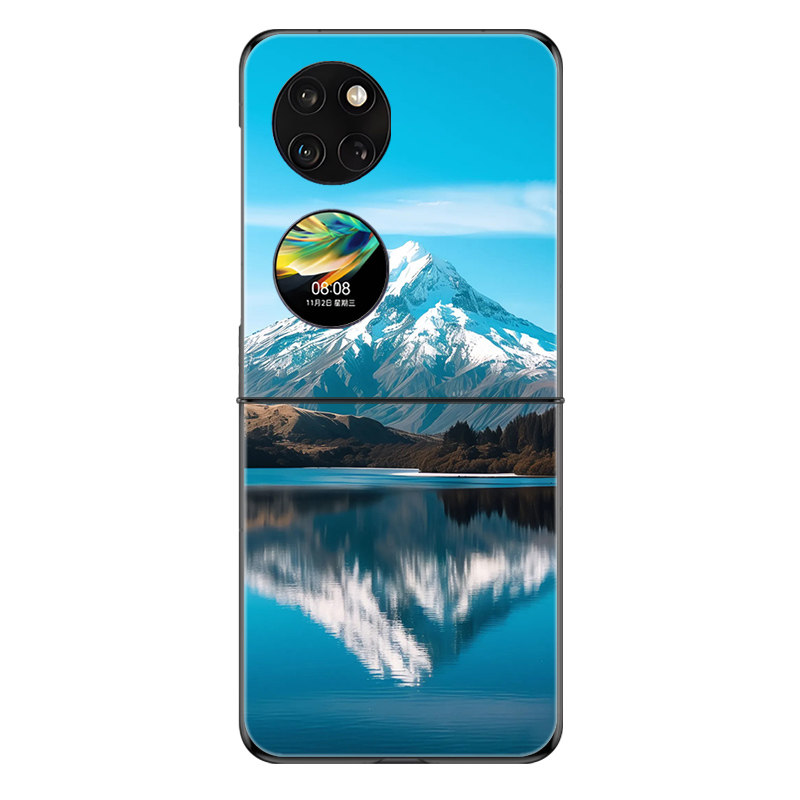 适用华为novaFlip手机壳P50Pocket折叠屏PocketS新款Pocket2防摔套novaFlipS高级感雪山倒影山水风景创意男女