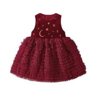 [抑菌锁温]女童连衣裙秋冬新款儿童演出服红色加绒周岁女宝拜年服