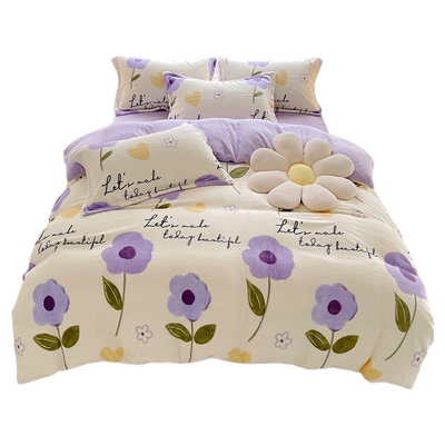 冬季牛奶珊瑚绒床上四件套法兰绒床品加绒毛绒被套床单宿舍三件套