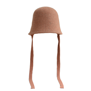 倪妮同款帽子女2025年秋冬新款飘带渔夫帽羊毛保暖针织帽文艺盆帽