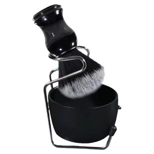 纯黑3件套剃须清洁刷套装人造纤维尼龙胡刷剃须刷不锈钢碗架