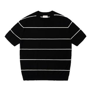SUPERTOFU老钱风黑白条纹 螺纹下摆 正肩版型微弹针织短袖T恤SS25