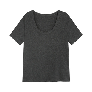 NEVA HU松弛主义 白色U领正肩短袖t恤女显瘦宽松休闲基础针织上衣