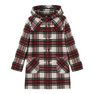 【含绵羊毛】eland kids衣恋童装男童女童呢大衣冬季格纹连帽外套