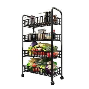 厨房收纳菜架蔬菜架置物架子厨房收纳架装菜篮子层架带轮移动推车