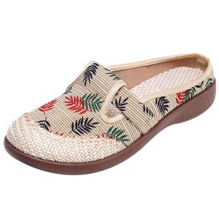 老北京亚麻布鞋女包头半拖鞋夏季复古民族风妈妈鞋软底防滑凉拖鞋