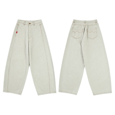 warmtrees（柏拉图灰）男女款9.7OZ弯刀牛仔长裤透气舒适休闲裤