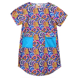 阁兰秀2025年夏季新品短袖抽象印花全棉连衣裙大口袋设计感女装