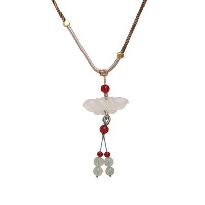 新中式莲花天然玉石编绳项链