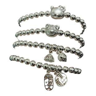 ins小众设计小清新简约草莓熊999纯银手链足银两世欢银珠子福手串