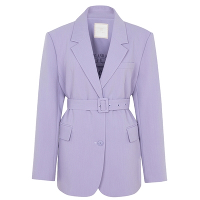 XG雪歌翻领设计长袖休闲西装时尚春季新款灰紫色通勤简约外套女装