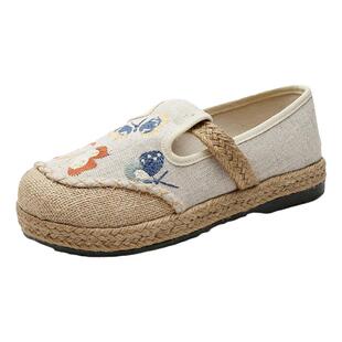 民族风老北京布鞋防滑平底透气女单鞋夏软底亚麻编织少女鞋大头鞋