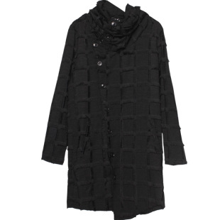 秋季暗黑不规则山本风中长款高领围脖连帽风衣毛边暗纹格外套潮男