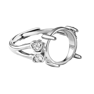 四爪女款铜戒指空托爱心再造型镶嵌翡翠蜜蜡正圆形戒面戒托11*11